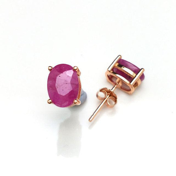 Sterling Silver Rose Gold Natural Stone Ruby Stud Earrings