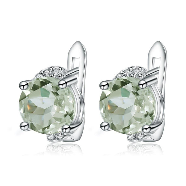 Sterling Silver Round Green Amethyst Earrings