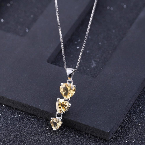 Sterling Silver Triple Heart Citrine Necklace