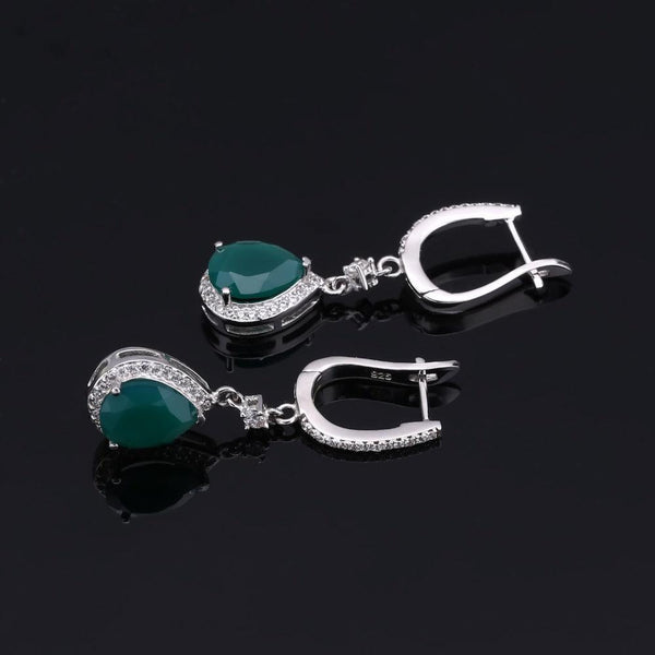 Sterling Silver Vintage Design Green Agate Jewelry Set