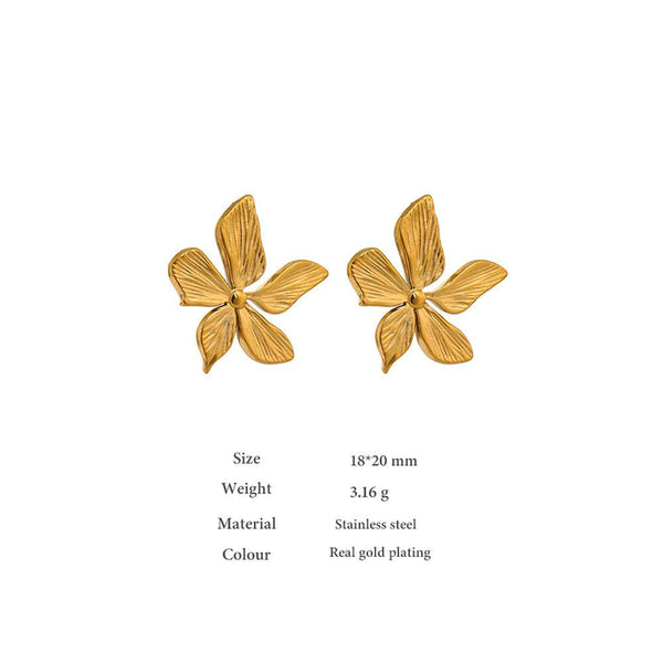 Textured Gold Metallic Flower BOHO Maxi Stud Earrings