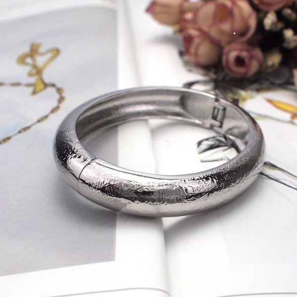 Textured Metal Round Bangle Bracelet