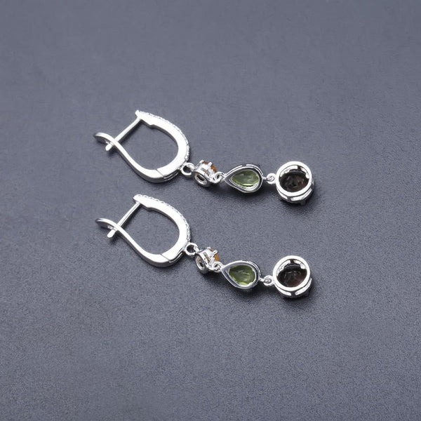 Triple Stone Sterling Silver Dangle Earrings