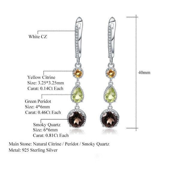 Triple Stone Sterling Silver Dangle Earrings