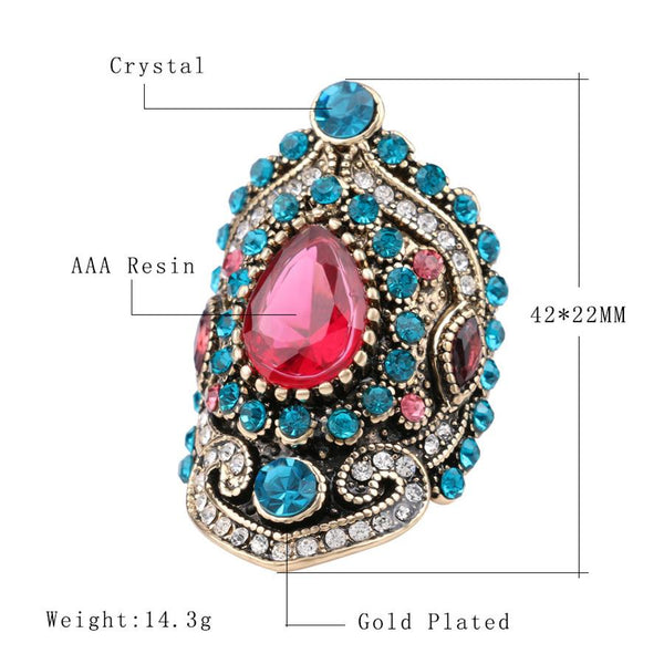 Turkish Jewelry Blue Crystal Statement Ring