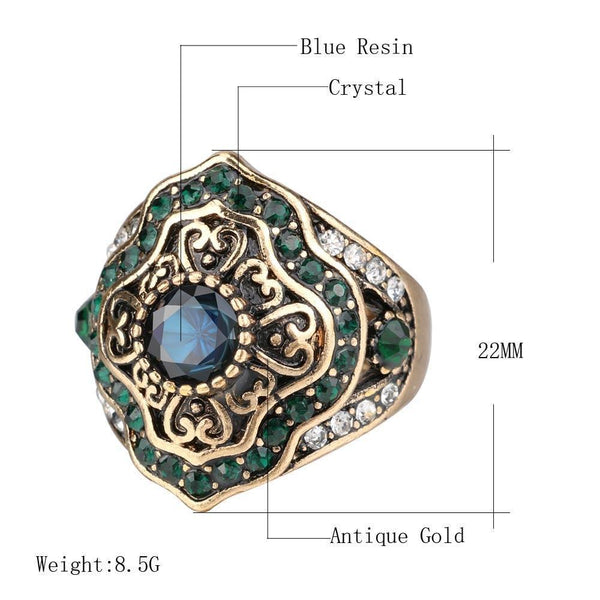 Turkish Jewelry Vintage Design Green Crystal Ring