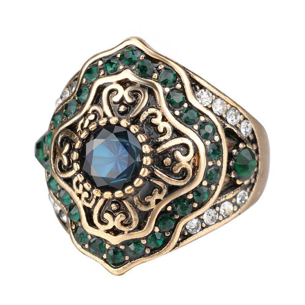 Turkish Jewelry Vintage Design Green Crystal Ring