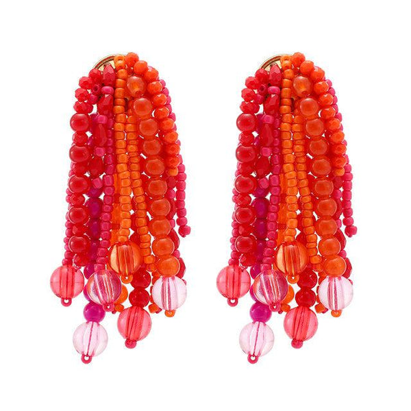 Vibrant Color Bead Tassel Drop Statement Earrings