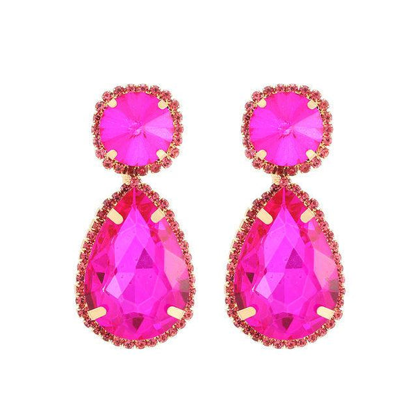 Vibrant Color Big Glass Rhinestone Gem Drop Formal Dangle Earrings