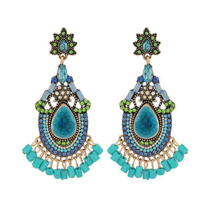 Vibrant Color Bohemian Design Resin Bead Tassel Statement Earrings