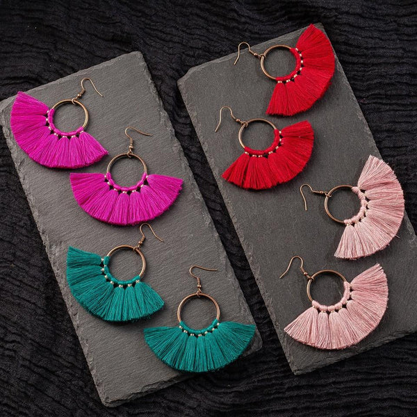 Vibrant Color Hoop Tassel Bohemian Earrings