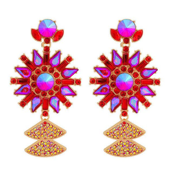 Vibrant Design BOHO Colorful Crystal Statement Drop Earrings