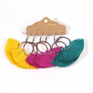 Vibrant Hoop Tassel Earrings BOHO 3 Pair Variety Set