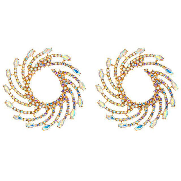 Vintage Design BOHO Full Crystal Rhinestone Hoop Swirl Statement Earrings