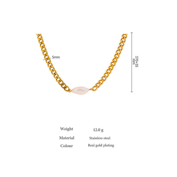 Vintage Design Baroque Pearl Pendant Chain Link Choker Necklace