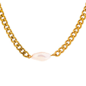 Vintage Design Baroque Pearl Pendant Chain Link Choker Necklace
