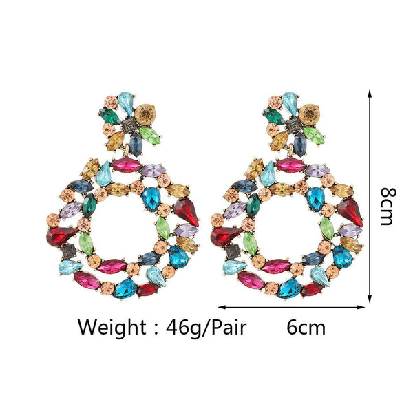 Vintage Design Colorful Crystal Hoop Drop Dangle Earrings