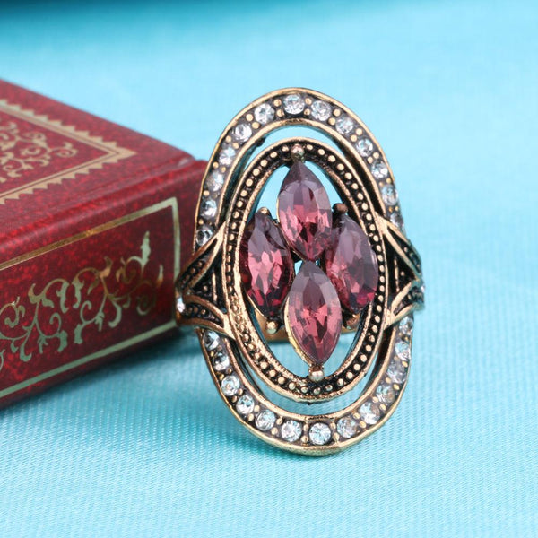 Vintage Design Crystal Gold Mosaic Ring