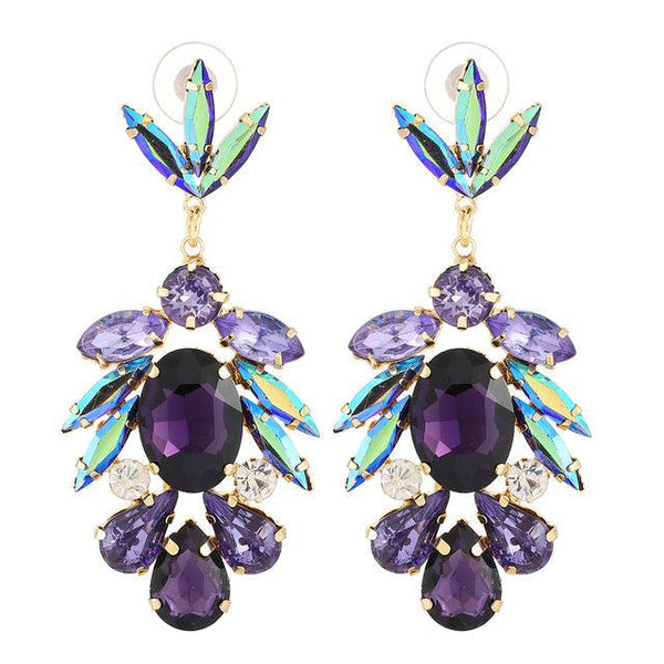 Vintage Design Formal Wear Big Statement Full Colorful Crystal Dangle Drop Earrings