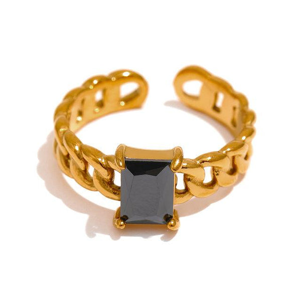 Vintage Design Gold Metallic CZ Stone Chain Link Open Cuff Ring