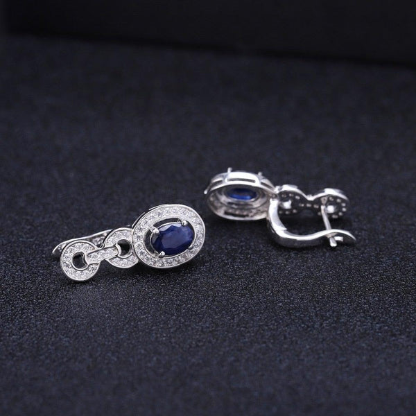 Vintage Design Sterling Silver Blue Sapphire Dangle Earrings