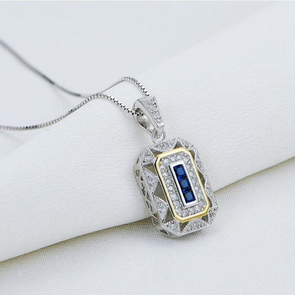 Vintage Design Sterling Silver Blue Zircon Pendant Necklace