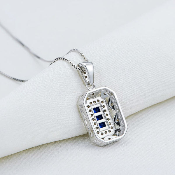 Vintage Design Sterling Silver Blue Zircon Pendant Necklace