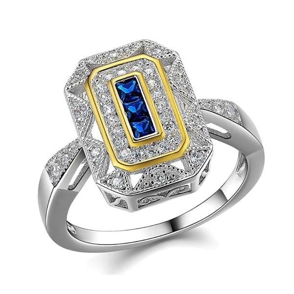 Vintage Design Sterling Silver Blue Zircon Ring