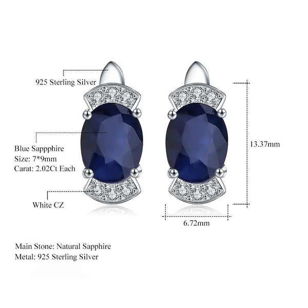 Vintage Design Sterling Silver Deep Blue Sapphire Earrings