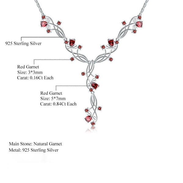 Vintage Design Sterling Silver Red Garnet Statement Necklace