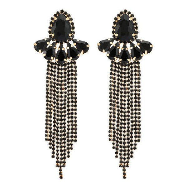 Vintage Luxury Style Full Crystal Tassel Dangle Statement Earrings