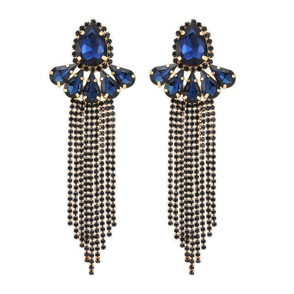 Vintage Luxury Style Full Crystal Tassel Dangle Statement Earrings