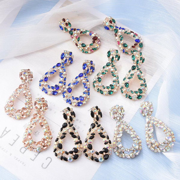 Vintage Style Chunky Color Crystal Hoop Drop Dangle Earrings