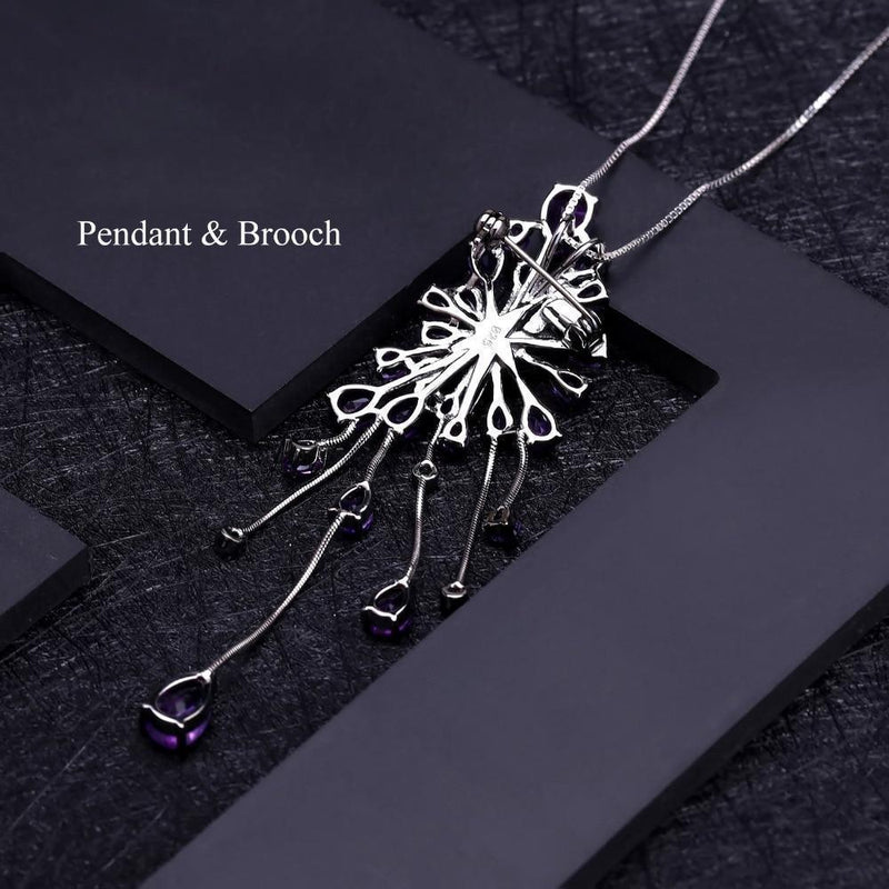 Amethyst and Emerald Starburst Pendant Necklace in Sterling Silver - Lucid Fantasy 