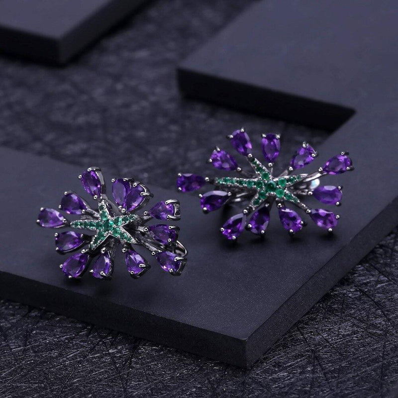 Amethyst Starburst Sterling Silver Ring and Earring Set - Lucid Fantasy 