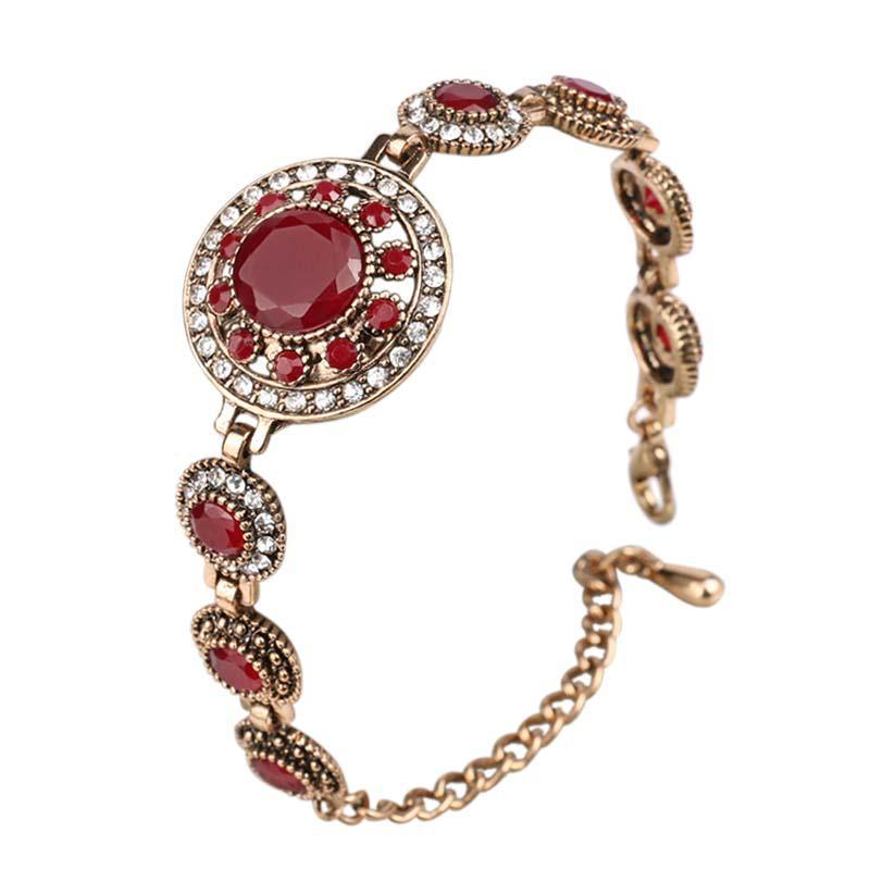 Ancient Gold Turkish Charm Bracelet with Red Stone Accents - Lucid Fantasy 