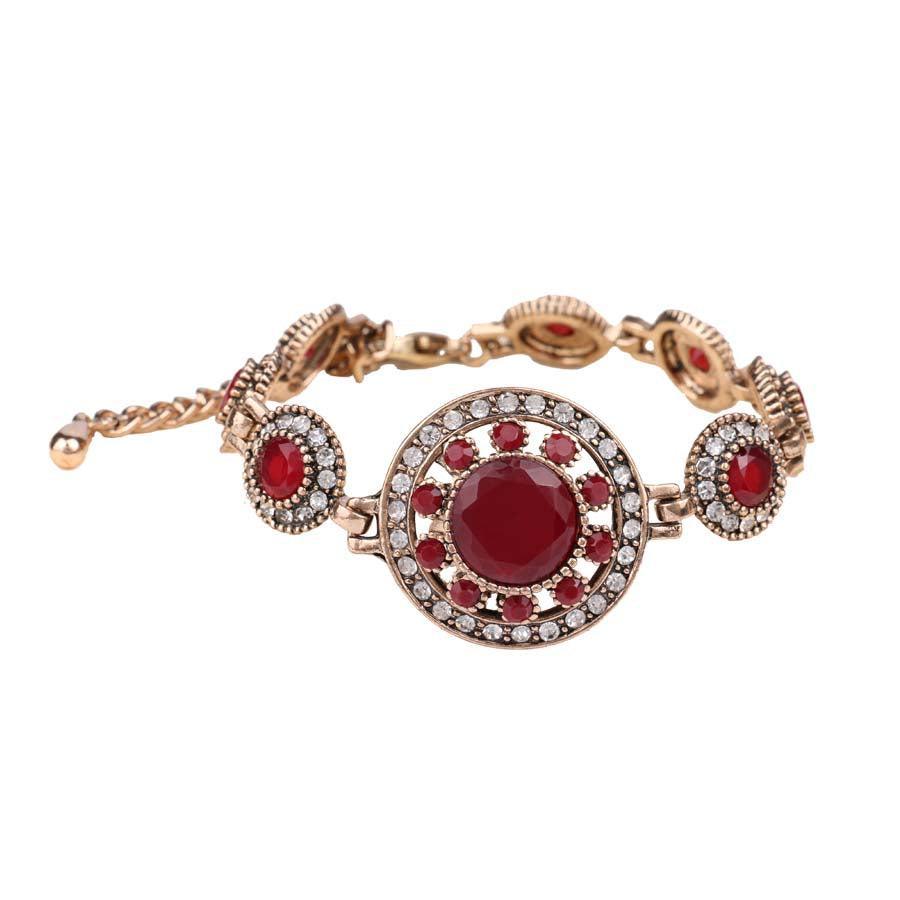 Ancient Gold Turkish Charm Bracelet with Red Stone Accents - Lucid Fantasy 