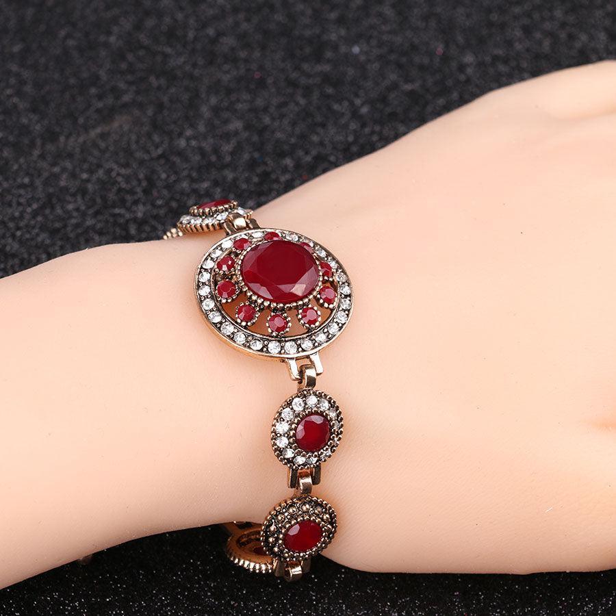 Ancient Gold Turkish Charm Bracelet with Red Stone Accents - Lucid Fantasy 