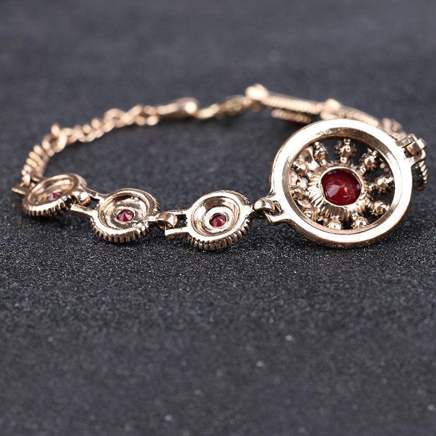 Ancient Gold Turkish Charm Bracelet with Red Stone Accents - Lucid Fantasy 