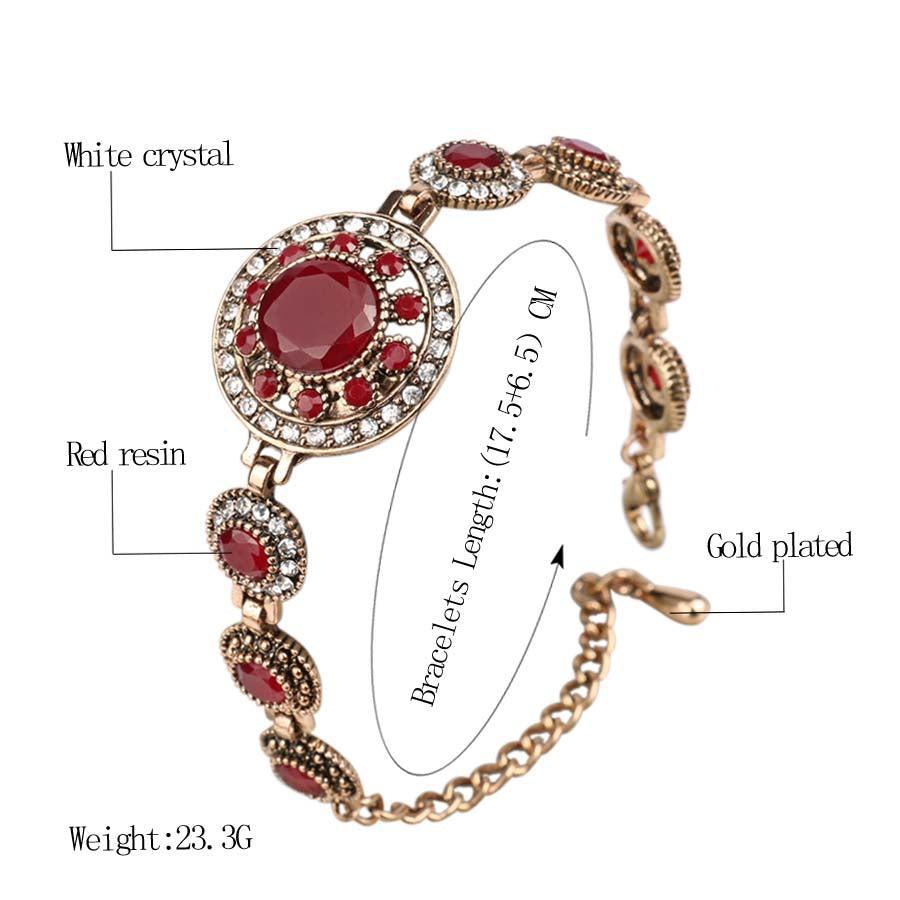 Ancient Gold Turkish Charm Bracelet with Red Stone Accents - Lucid Fantasy 