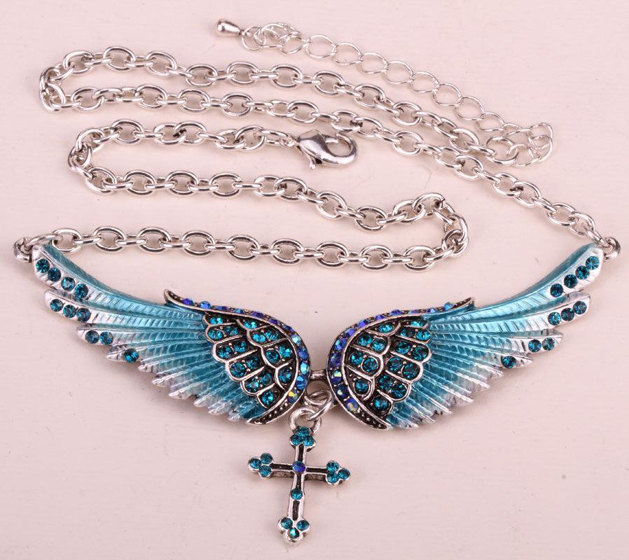 Angel Wing Jewelry Set - 2PCS Necklace & Bracelet with Crystal Accents - Lucid Fantasy 