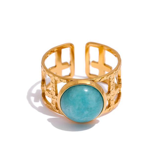 Antique-Inspired Open Cut Blue Gemstone Bohemian Cuff Ring - Lucid Fantasy 