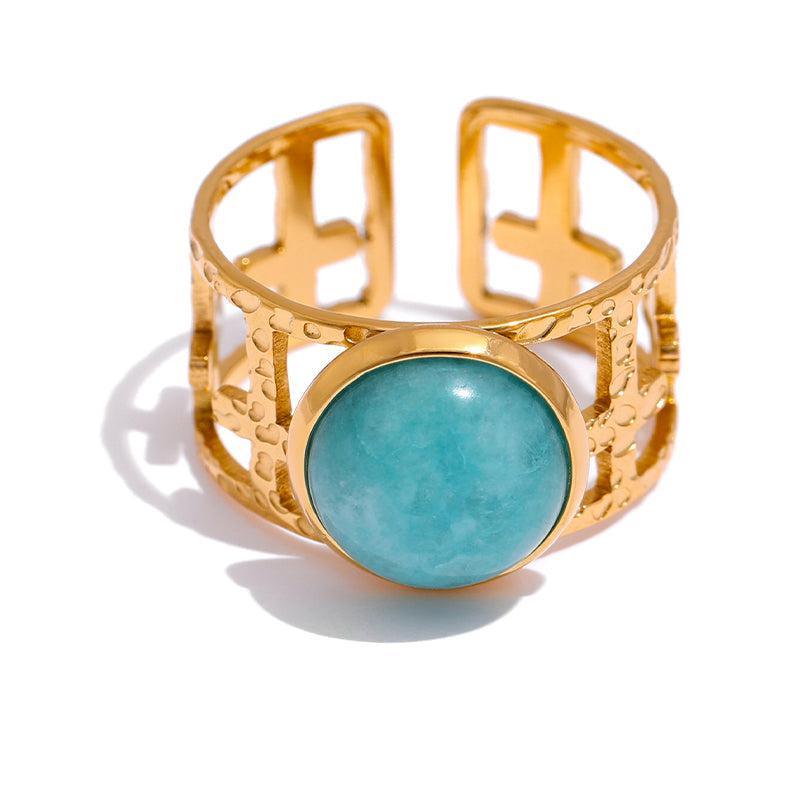 Antique-Inspired Open Cut Blue Gemstone Bohemian Cuff Ring - Lucid Fantasy 