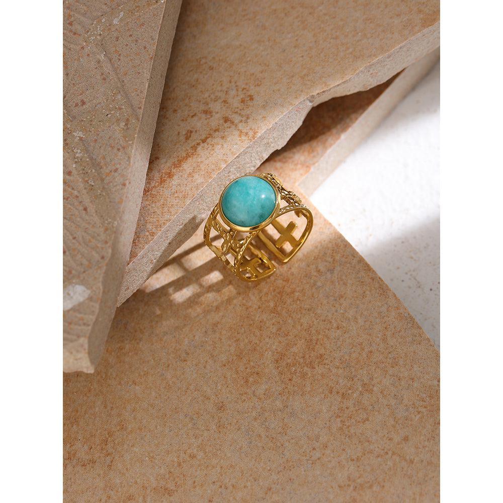 Antique-Inspired Open Cut Blue Gemstone Bohemian Cuff Ring - Lucid Fantasy 