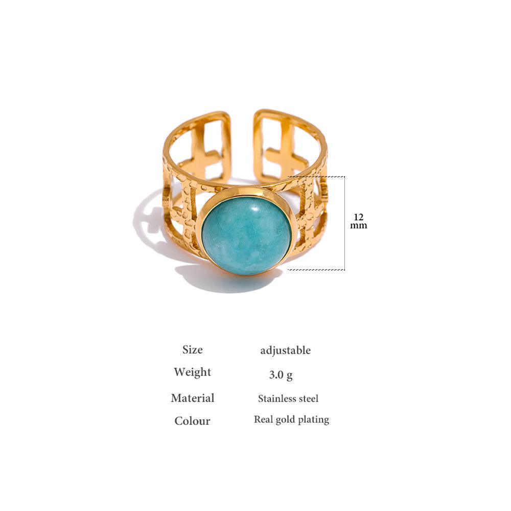 Antique-Inspired Open Cut Blue Gemstone Bohemian Cuff Ring - Lucid Fantasy 