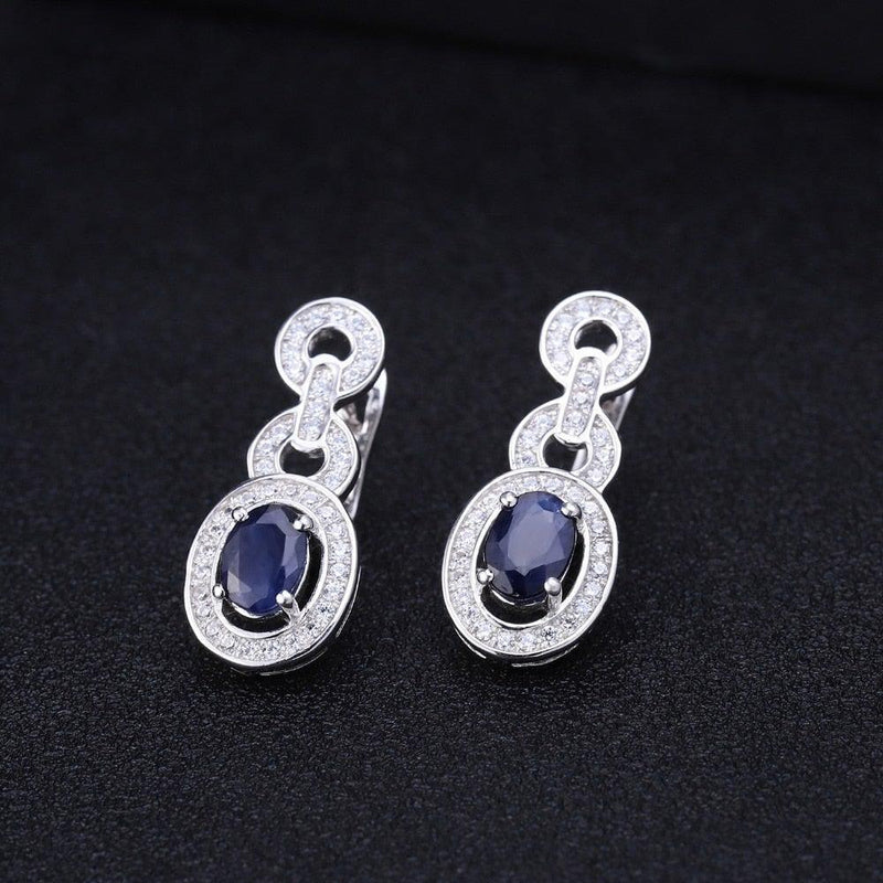 Antique-Inspired Sterling Silver Blue Sapphire Dangle Earrings - Lucid Fantasy 