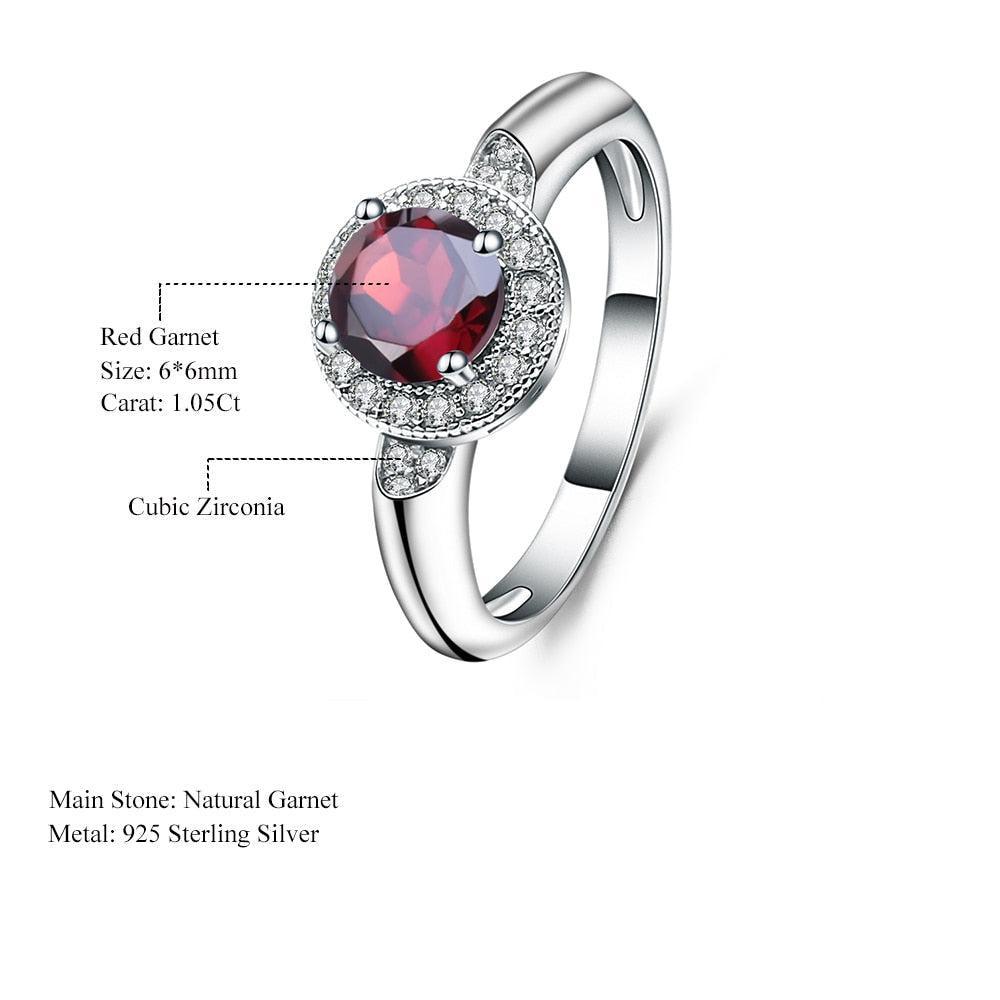 Antique-Style Sterling Silver Red Garnet Halo Ring with Cubic Zirconia Accents - Lucid Fantasy 