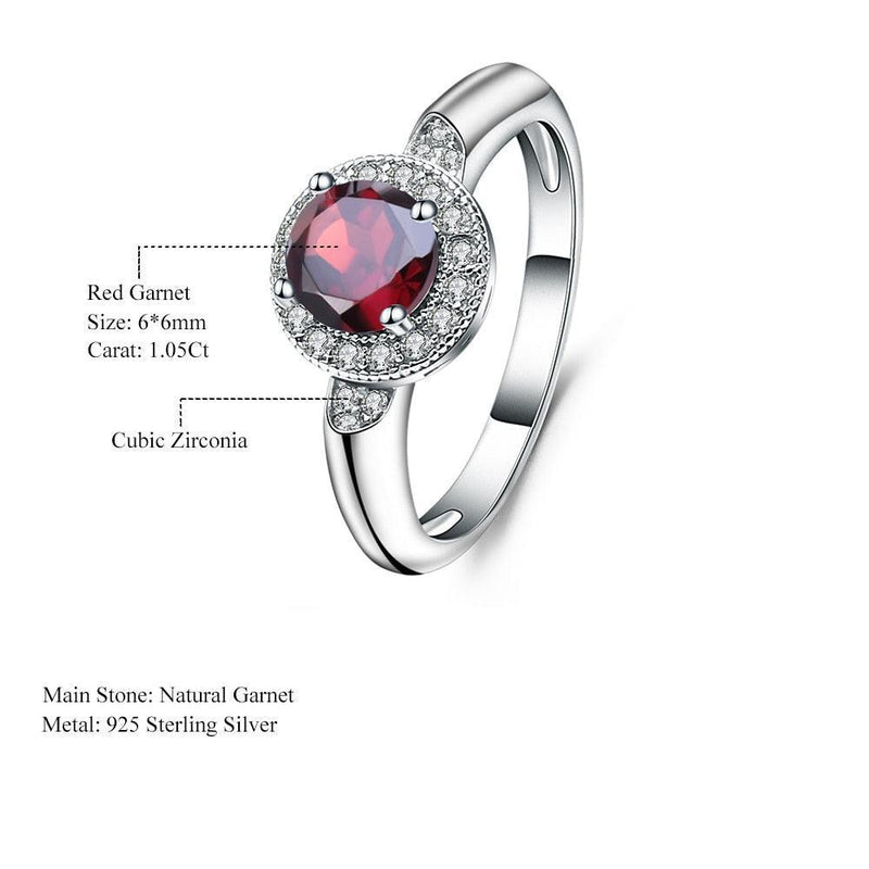 Antique-Style Sterling Silver Red Garnet Halo Ring with Cubic Zirconia Accents - Lucid Fantasy 