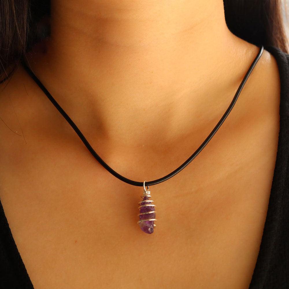 Artisan Crafted Chunky Amethyst Pendant in 925 Sterling Silver - Unique Boho Style - Lucid Fantasy 