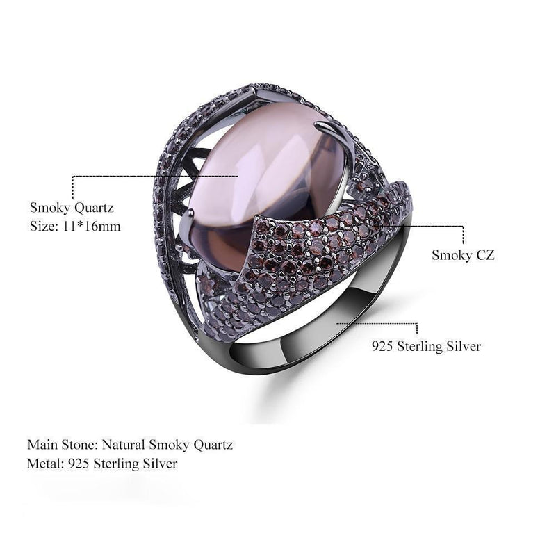 Artisan Crafted Smoky Quartz and Sterling Silver Statement Ring - Lucid Fantasy 